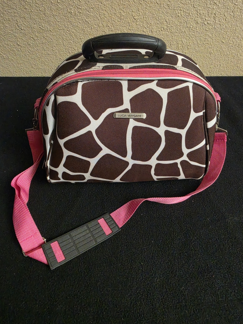 Luca Vergani Giraffe Print Travel Train Case Vanity Makeup Bag w/ Strap